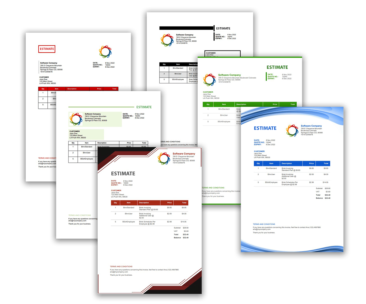 Free estimate templates